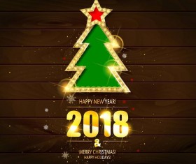 2018 new year with christmas golden wooden background vector