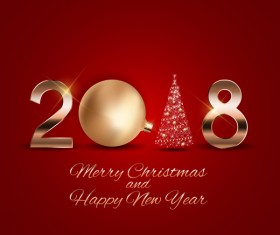 2018 new year with christmas red background vectors