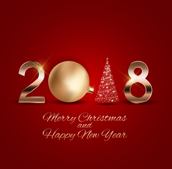 2018 new year with christmas red background vectors