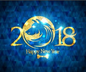 2018 new year with dog and blue background vector