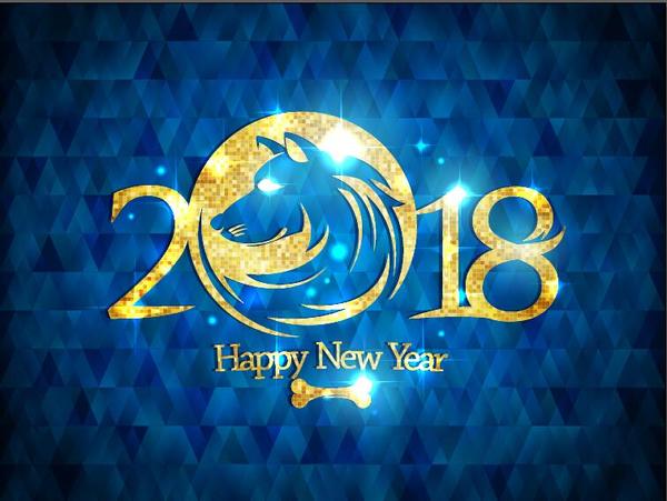 2018 new year with dog and blue background vector