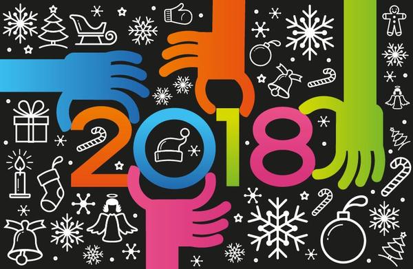 2018 new year with hand vector