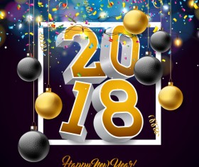 3D 2018 text with new year background vector