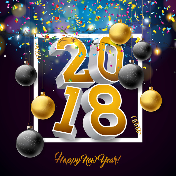 3D 2018 text with new year background vector