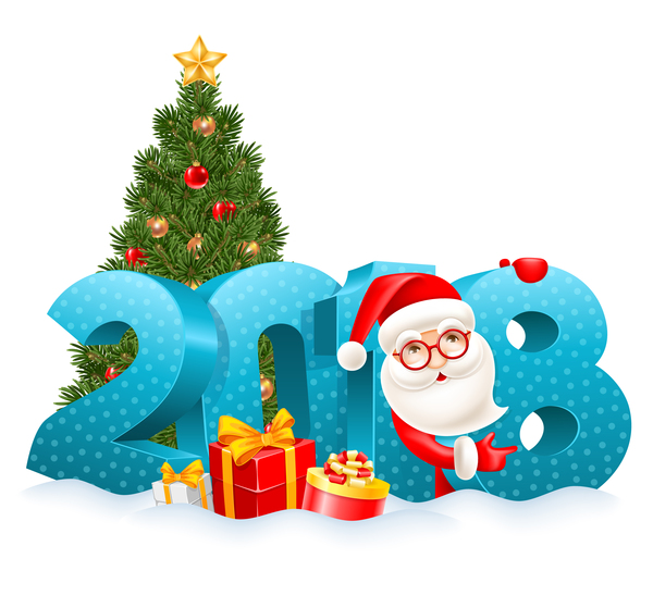 3D 2018 text with santa vector material 01