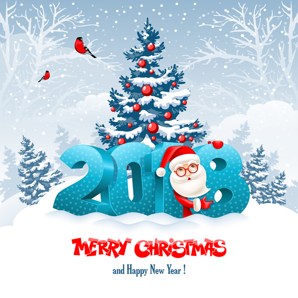 3D 2018 text with santa vector material 04