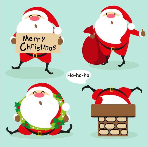 4 Kind funny santa with christmas vector