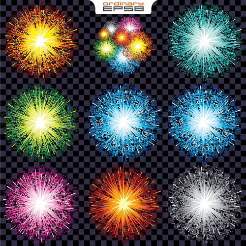 9 kind firework effect vector illustration