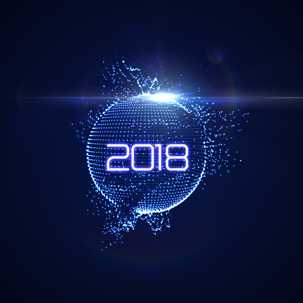 Abstract lights sphere with 2018 new year background vector 01