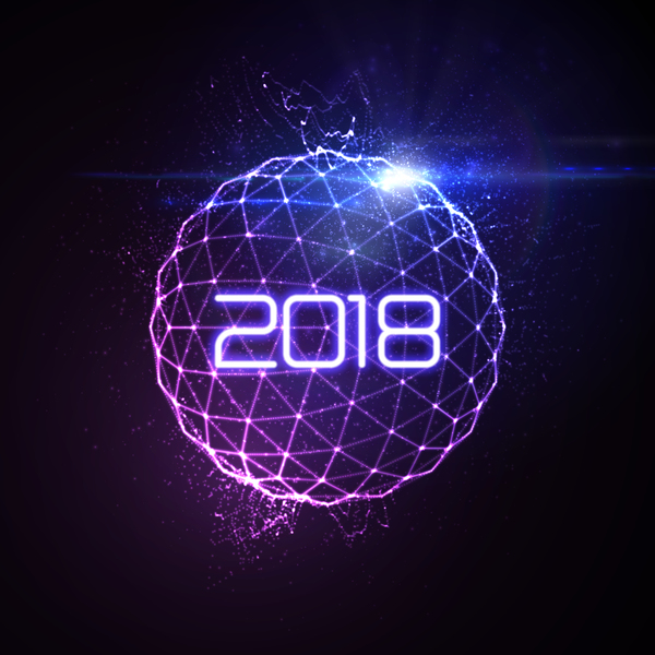 Abstract lights sphere with 2018 new year background vector 02