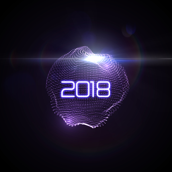 Abstract lights sphere with 2018 new year background vector 03
