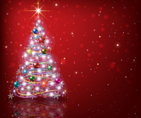 Abstract red background with Christmas tree and decorations vector