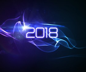 Abstract transparent wave with 2018 new year background vector 01