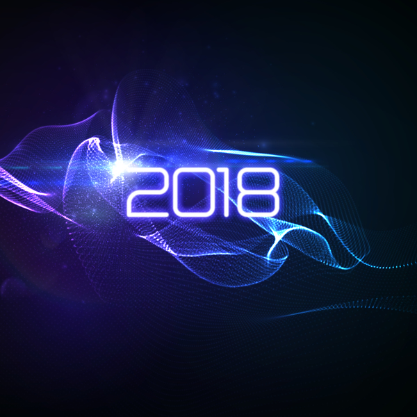 Abstract transparent wave with 2018 new year background vector 01