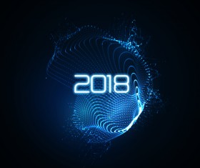 Abstract transparent wave with 2018 new year background vector 02
