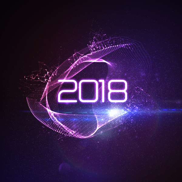 Abstract transparent wave with 2018 new year background vector 06