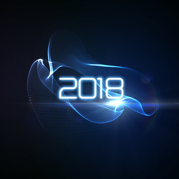 Abstract transparent wave with 2018 new year background vector 07
