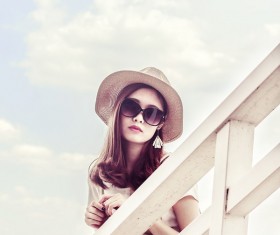 Asian girl wearing sunglasses Stock Photo