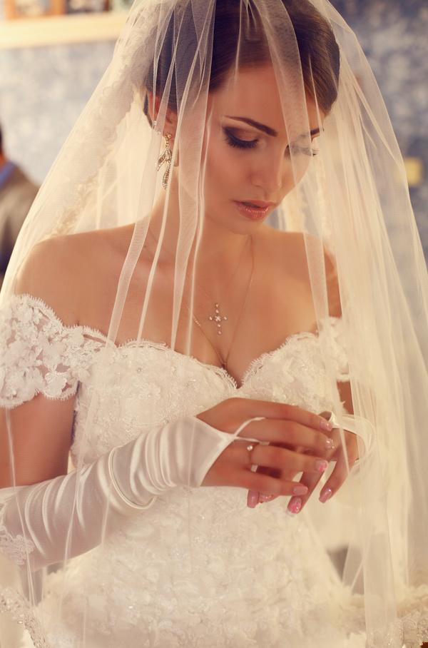 Beautiful bride in wedding dress Stock Photo
