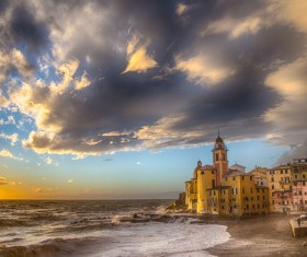 Beautiful sunset over the seaside town Stock Photo 02