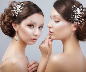 Beautiful twin sisters model Stock Photo