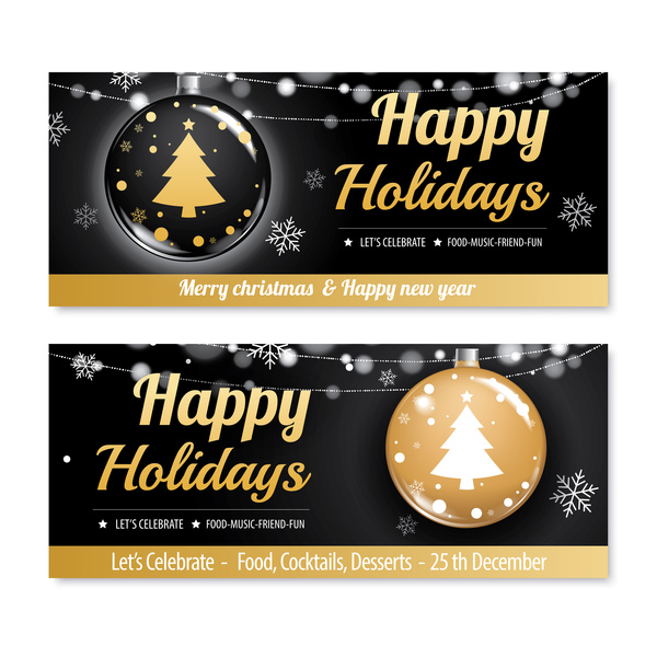 Black christmas holiday banners template vector 01