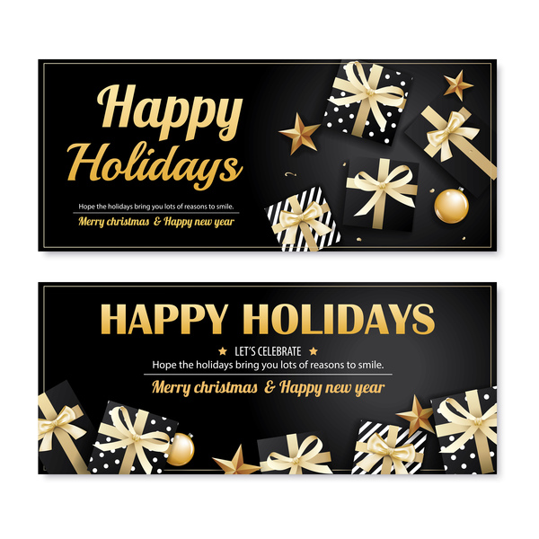 Black christmas holiday banners template vector 02