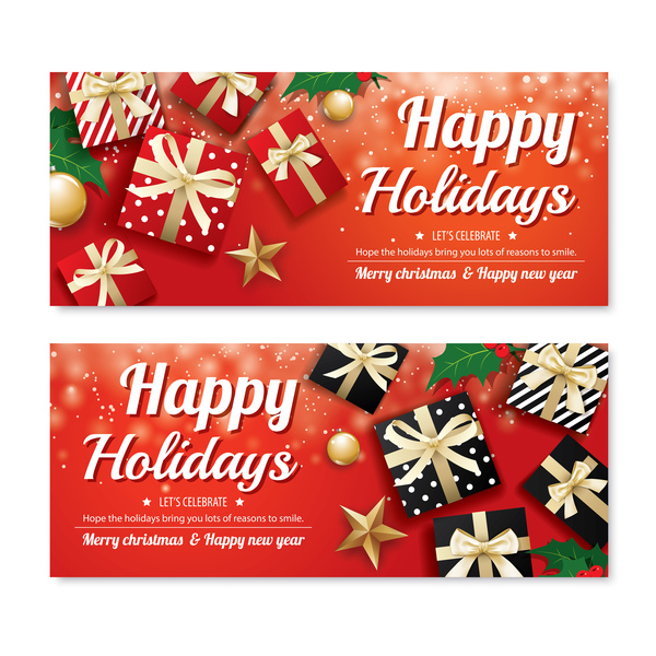 Black christmas holiday banners template vector 03