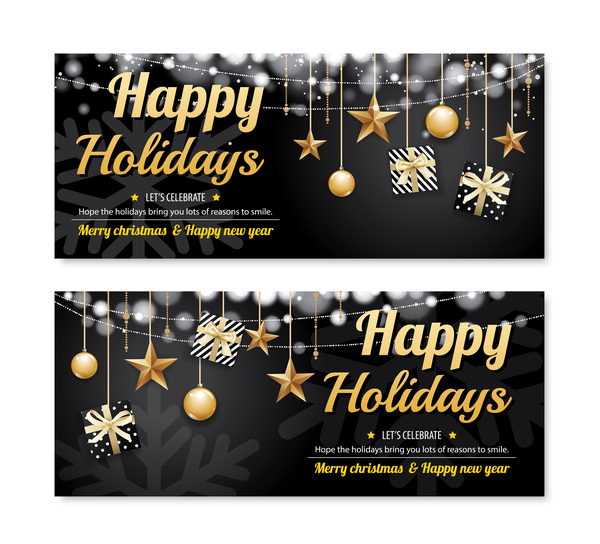 Black christmas holiday banners template vector 04