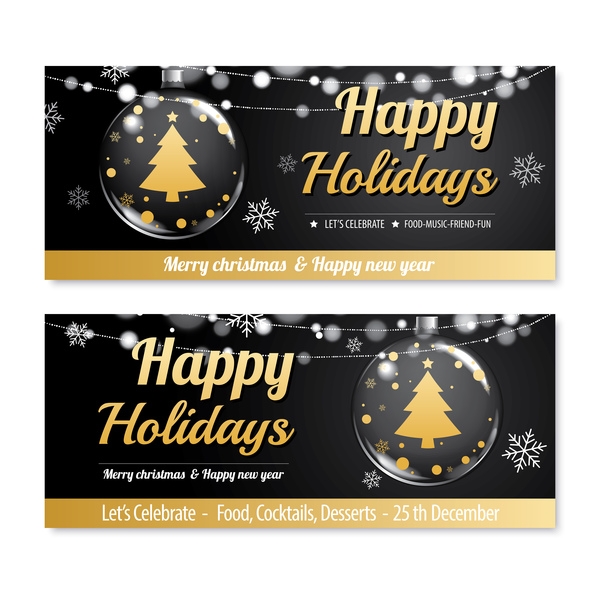 Black christmas holiday banners template vector 05