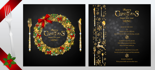 Black christmas with new year menu template vector 02