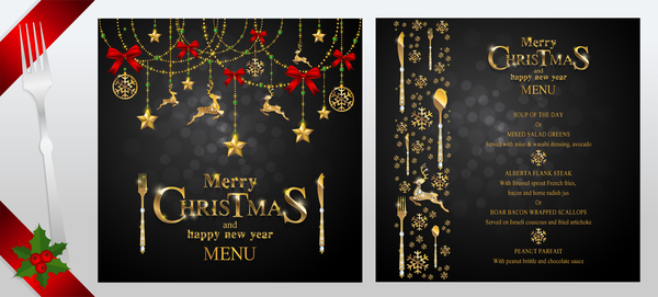 Black christmas with new year menu template vector 03