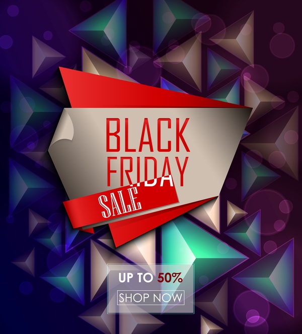 Black friday big sale label with 3D triangle background vector