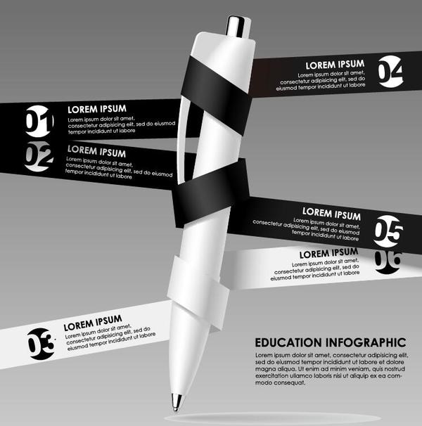 Black ribbon education infographic vector template