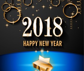 Black with blue 2018 new year background and golden christmas golden decor vector