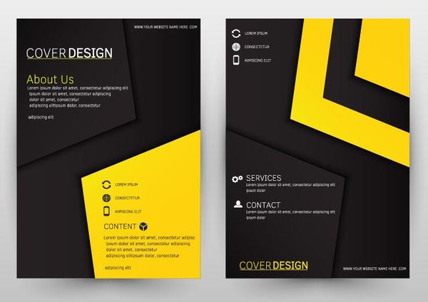 Black with yeallow brochure cover template vector