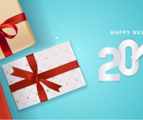Blue 2018 new year background with gift vector 01