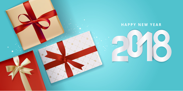 Blue 2018 new year background with gift vector 01