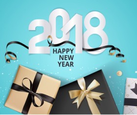 Blue 2018 new year background with gift vector 02