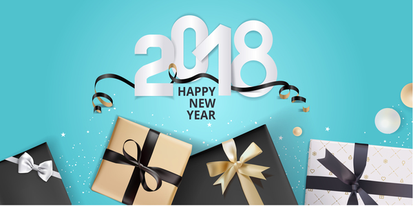 Blue 2018 new year background with gift vector 02