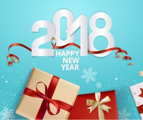 Blue 2018 new year background with gift vector 03