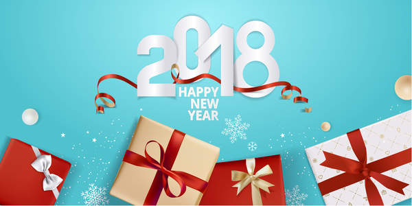 Blue 2018 new year background with gift vector 03