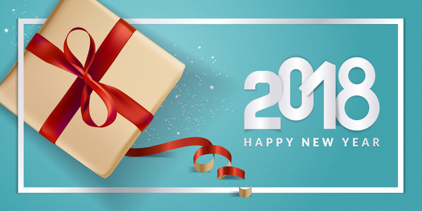 Blue 2018 new year background with gift vector 04