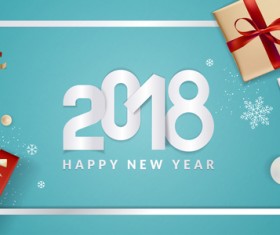 Blue 2018 new year background with gift vector 06