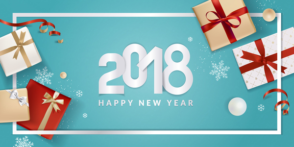 Blue 2018 new year background with gift vector 06