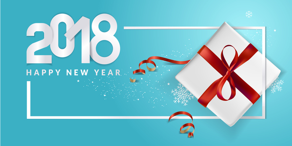 Blue 2018 new year background with gift vector 07