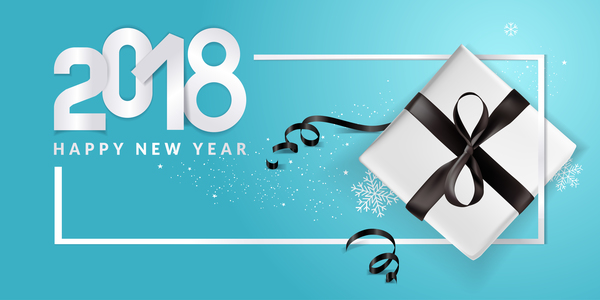 Blue 2018 new year background with gift vector 09