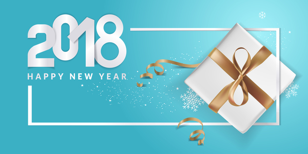 Blue 2018 new year background with gift vector 11