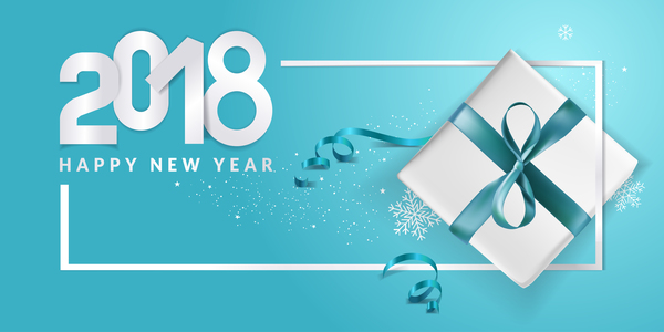 Blue 2018 new year background with gift vector 13
