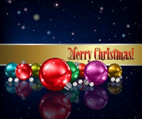 Blue christmas background with baubles vector 02